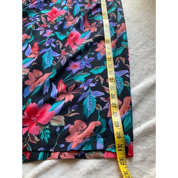 Vintage Sag Harbor Womens Sz Medium Midi Skirt Dark Floral Pull-on A-Line Colorf - Picture 7 of 8